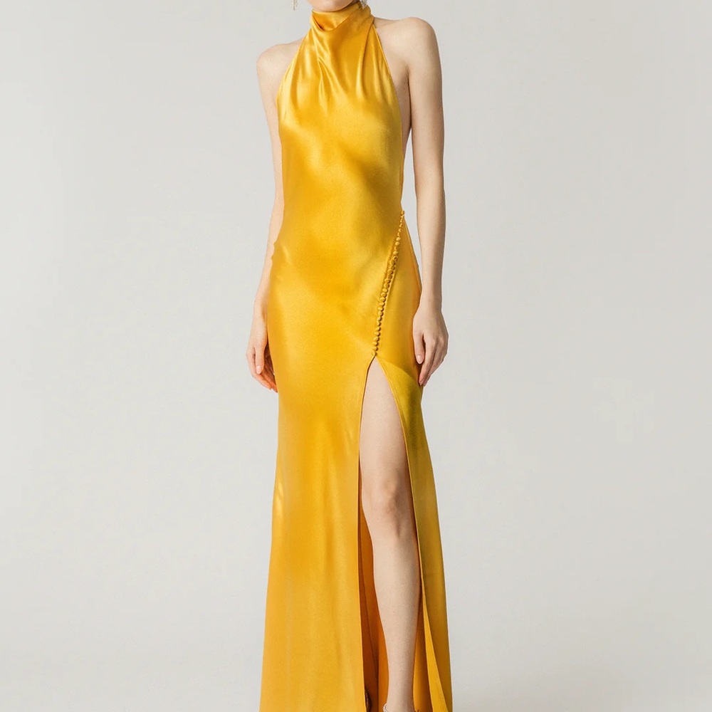 Sau Lee Penelope Backless Satin Gown Gold